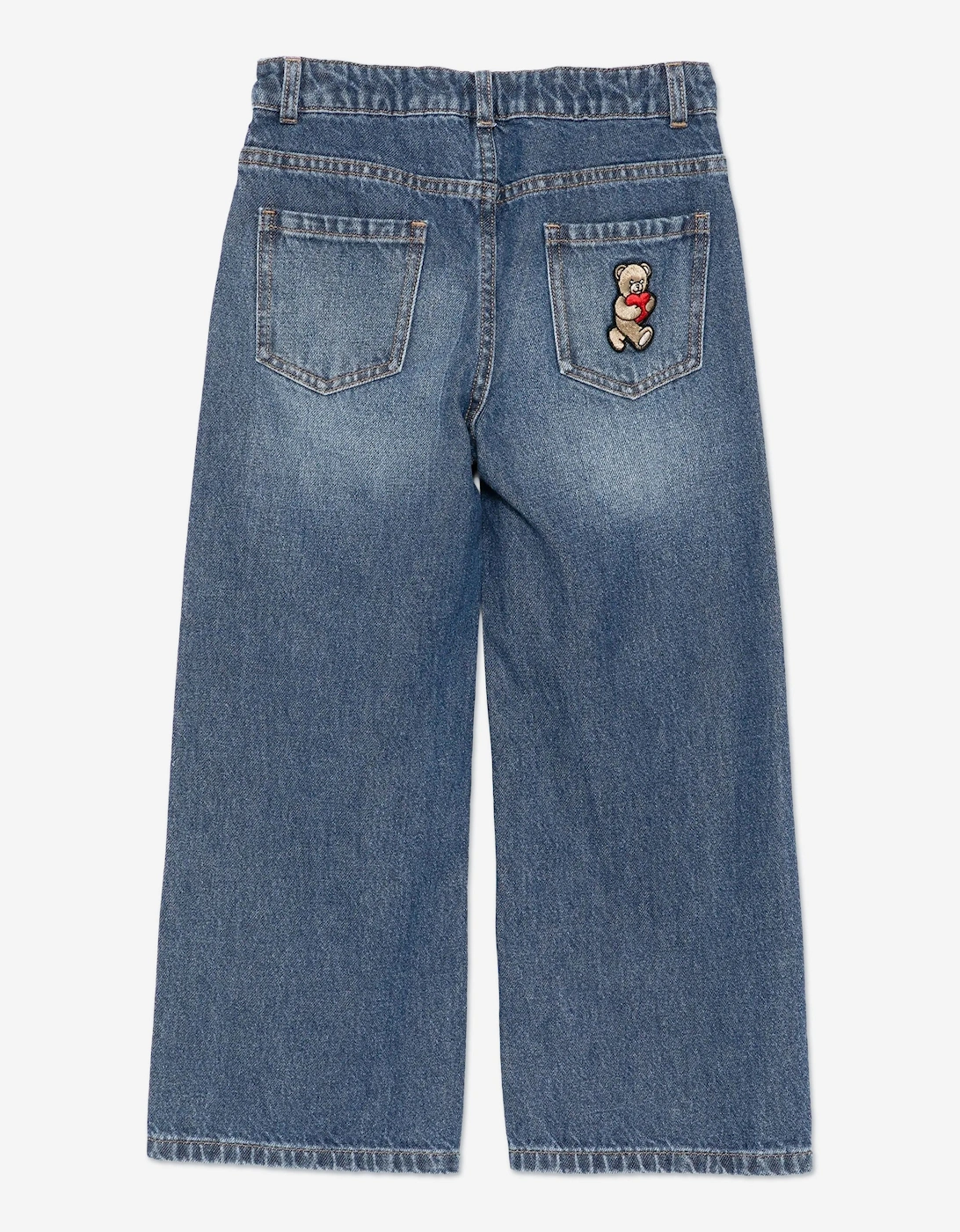 Girls Wide Leg Teddy Bear Jeans in Blue