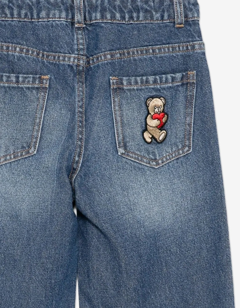 Girls Wide Leg Teddy Bear Jeans in Blue