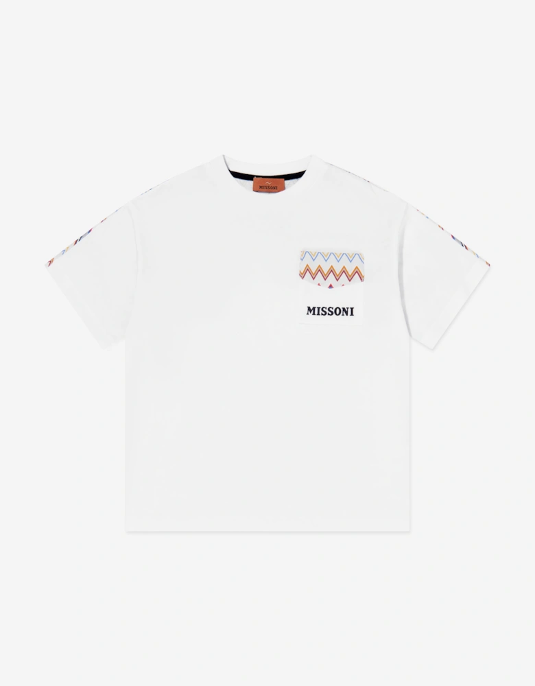Boys Zigzag Logo Pocket T-Shirt in White