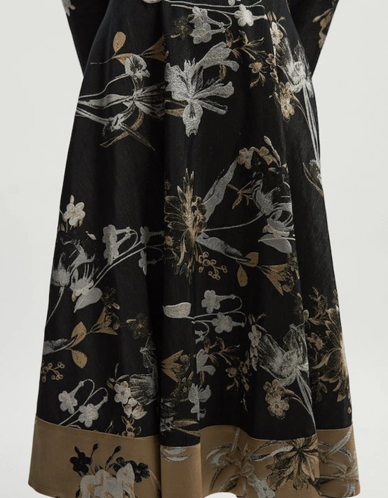 Floral Jacquard Tailored Full Midi Skirt