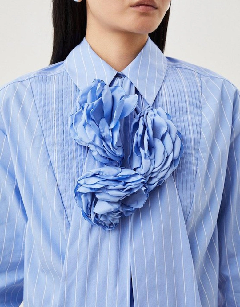 Striped Cotton Woven Shirt With Rosette