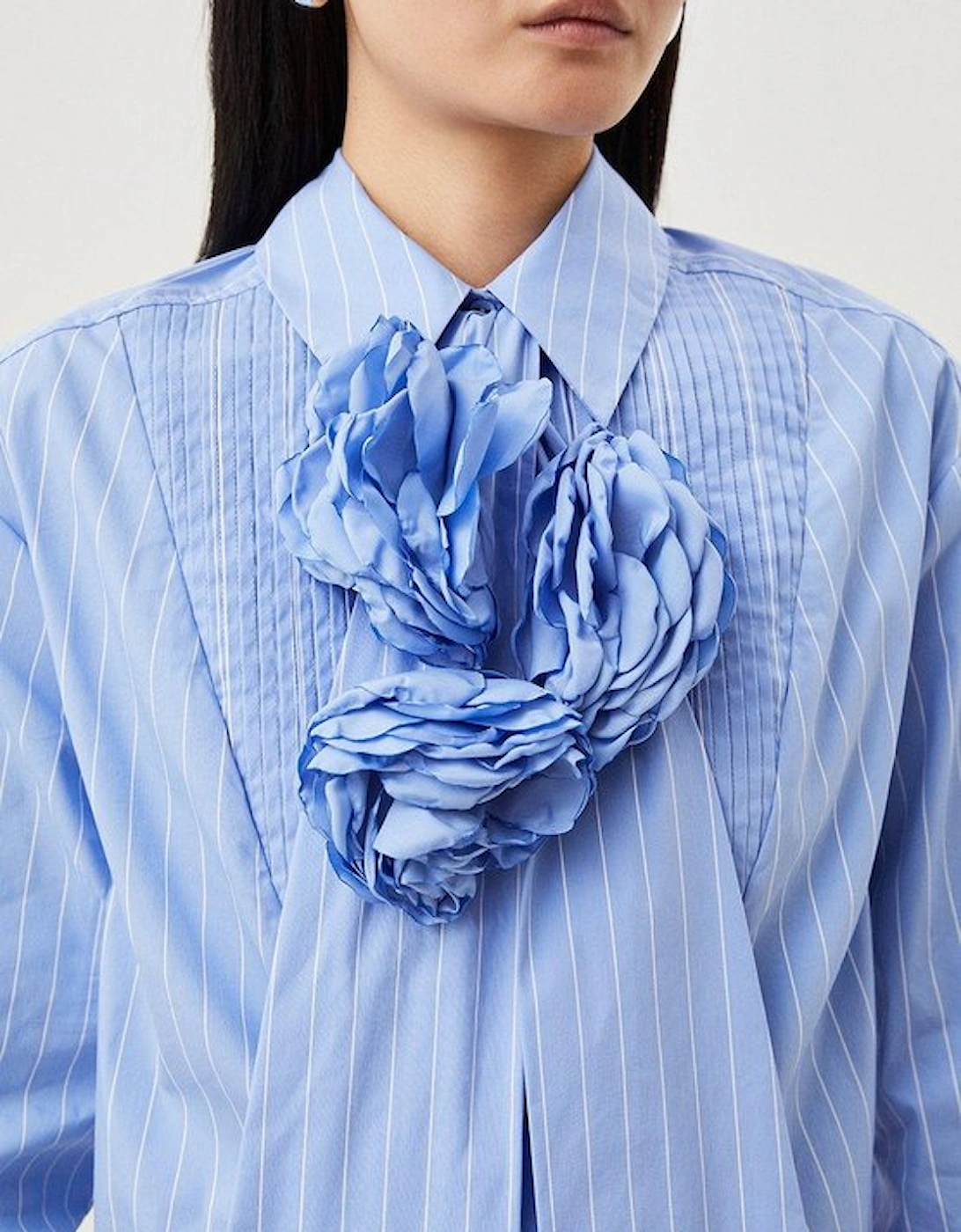 Striped Cotton Woven Shirt With Rosette