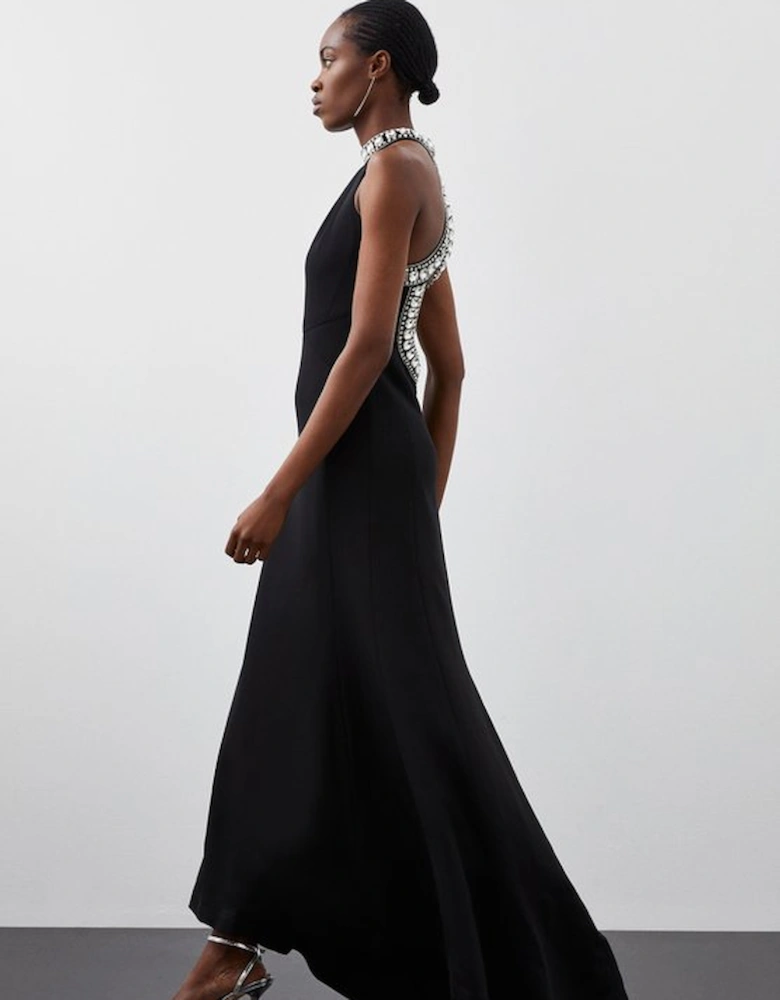 Petite Crystal Embellished Halter Woven Maxi Dress