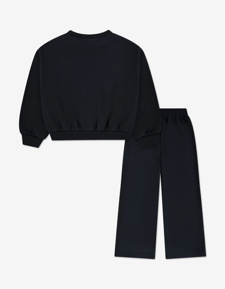 Girls Crew Wide Leg Tracksuit in Black