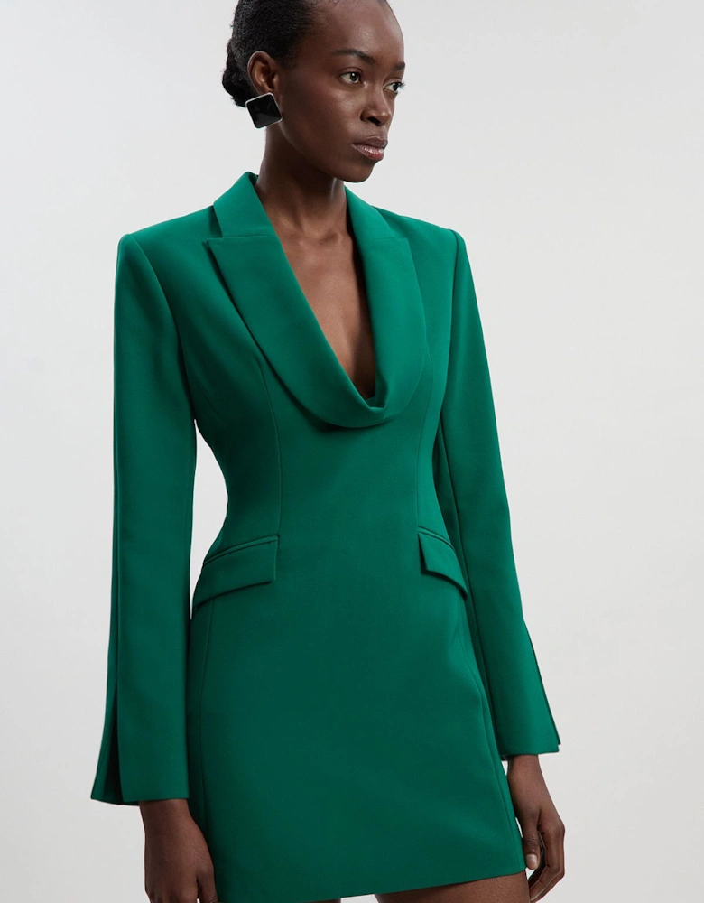Polished Tailored Cowl Neck Blazer Mini Dress