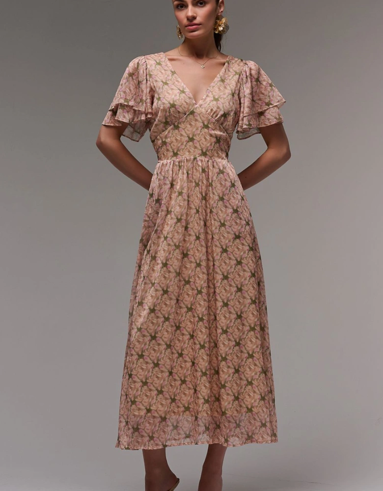 Layered Angel Sleeved Chiffon Maxi Dress