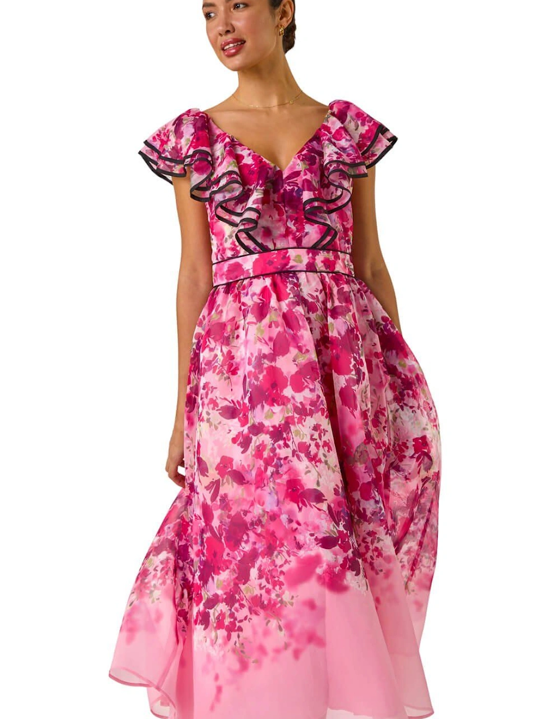 Floral Frill Organza Midi Dress, 2 of 1