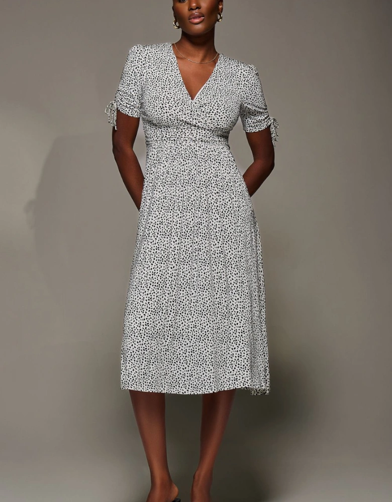 Jersey Tie Sleeve Wrap Front Midi Dress