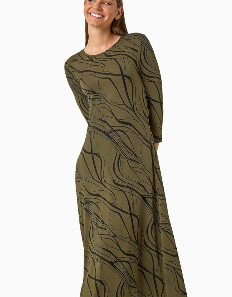 Wave Print A-Line Midi Dress