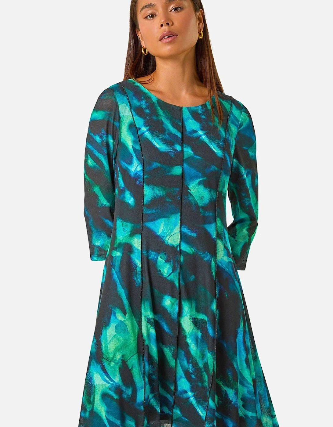 Petite Abstract Print Seam Detail Dress, 2 of 1