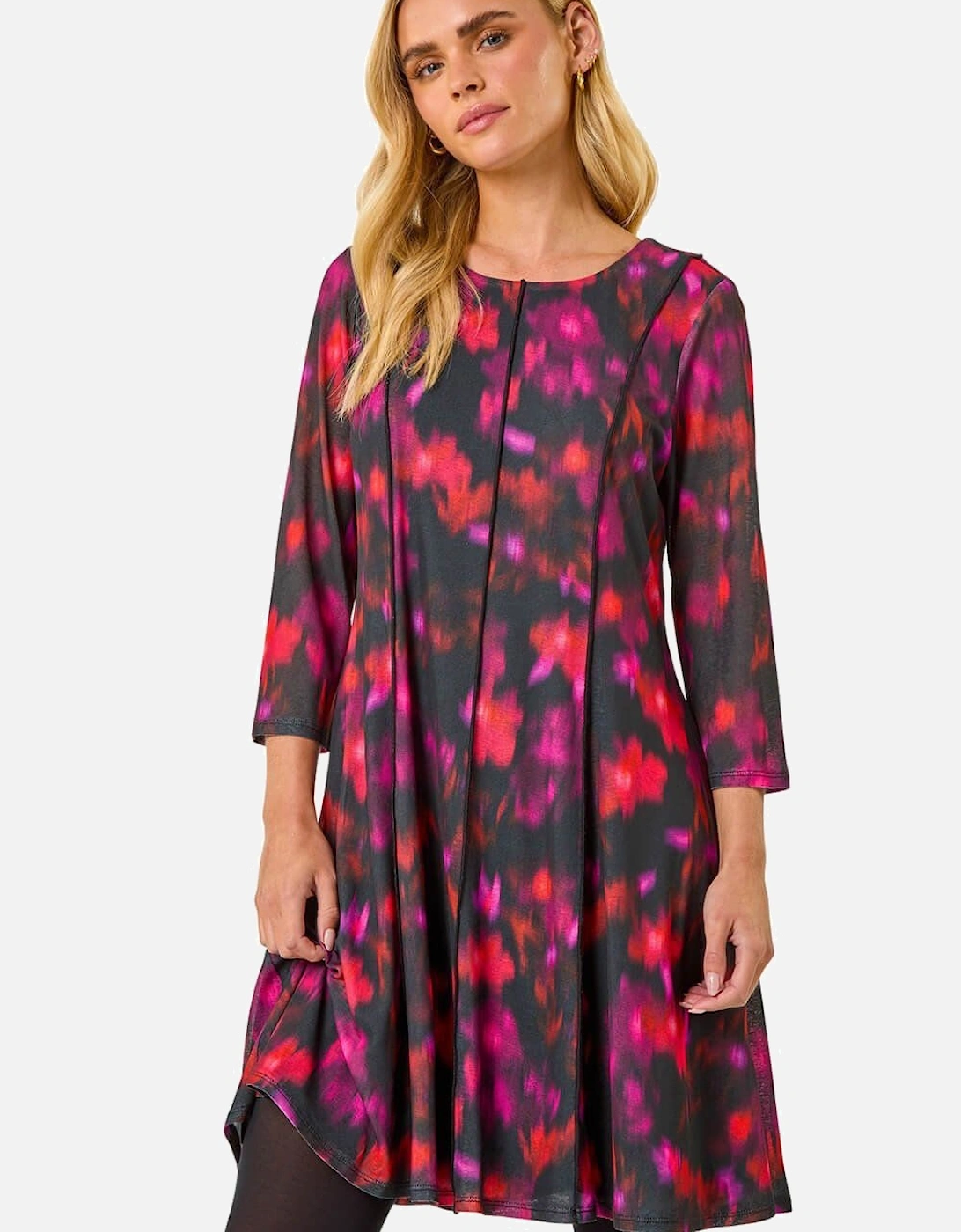 Petite Abstract Print Seam Detail Dress, 2 of 1
