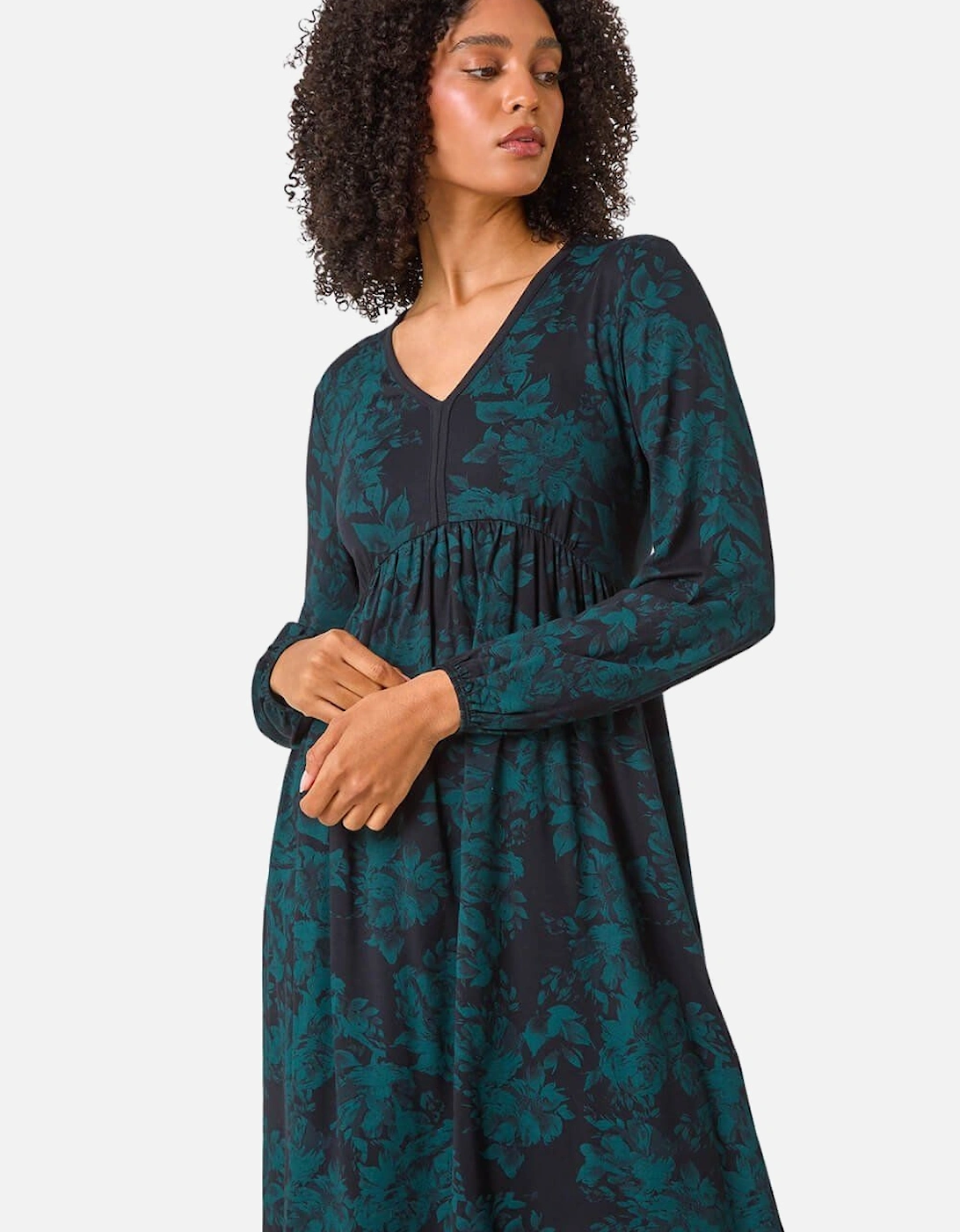 Floral Contrast Trim Stretch Dress, 2 of 1