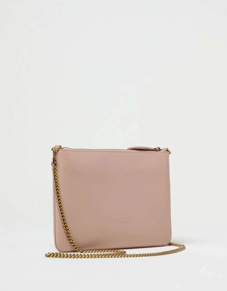 Elegant Leather Clutch Bag with Chain Detail and Embellished Bird Detail