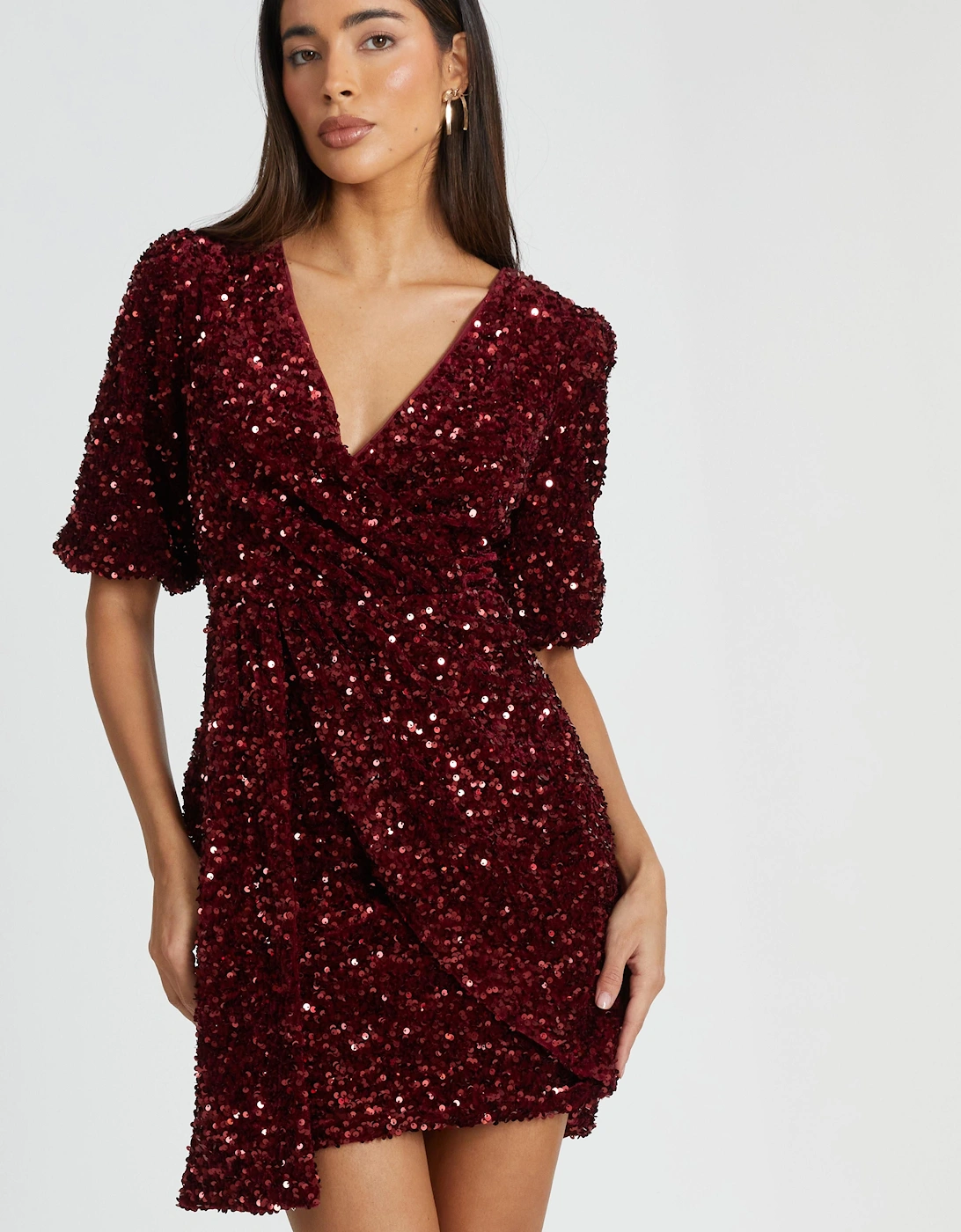 Red Sequin Wrap Mini Dress, 2 of 1