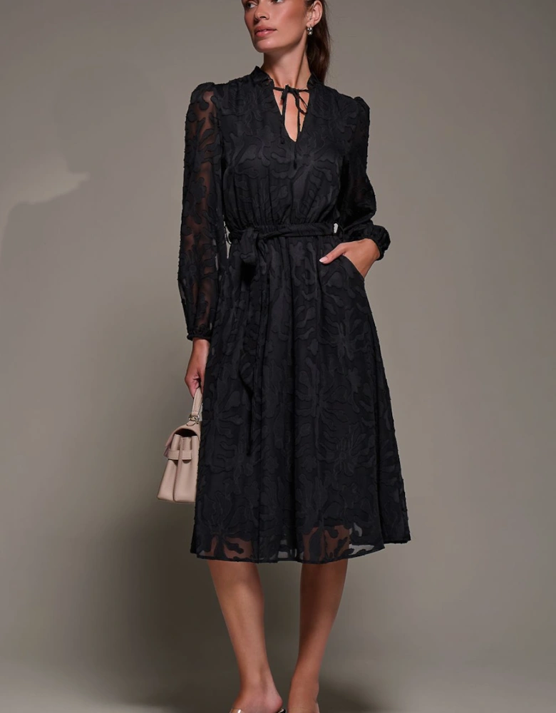 Tie Neck Chiffon Midi Dress