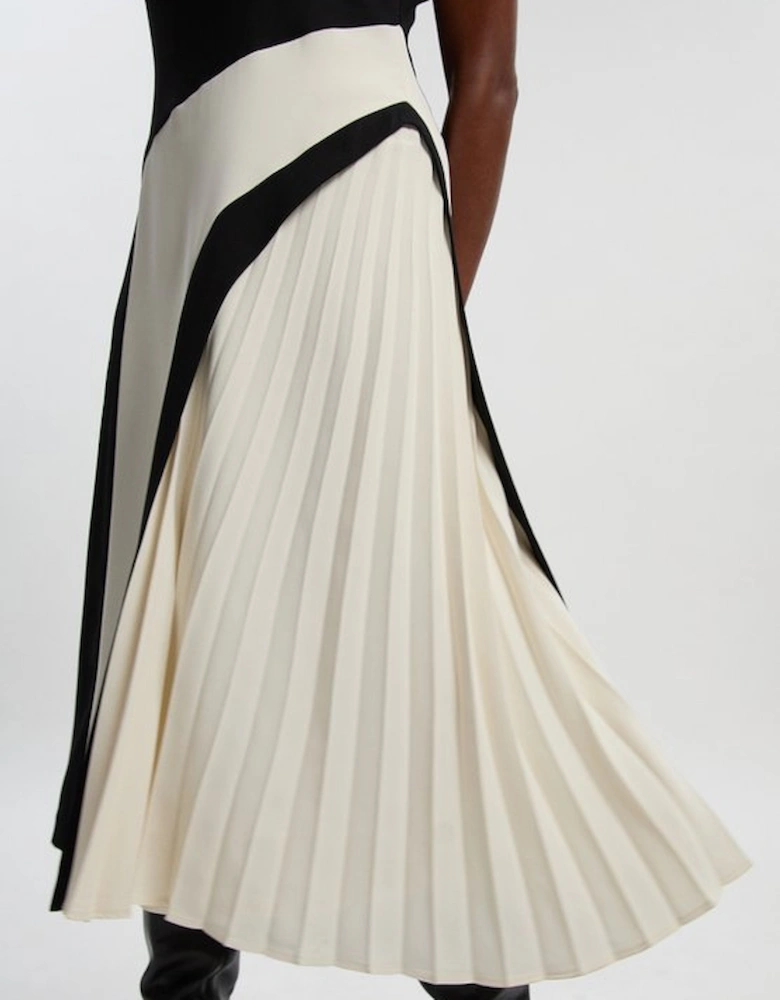 Plus Size Soft Tailored Colour block High Neck Pleated Midi Dress