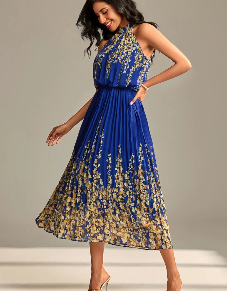 Mirrored Chiffon Pleated Halter Neck Max