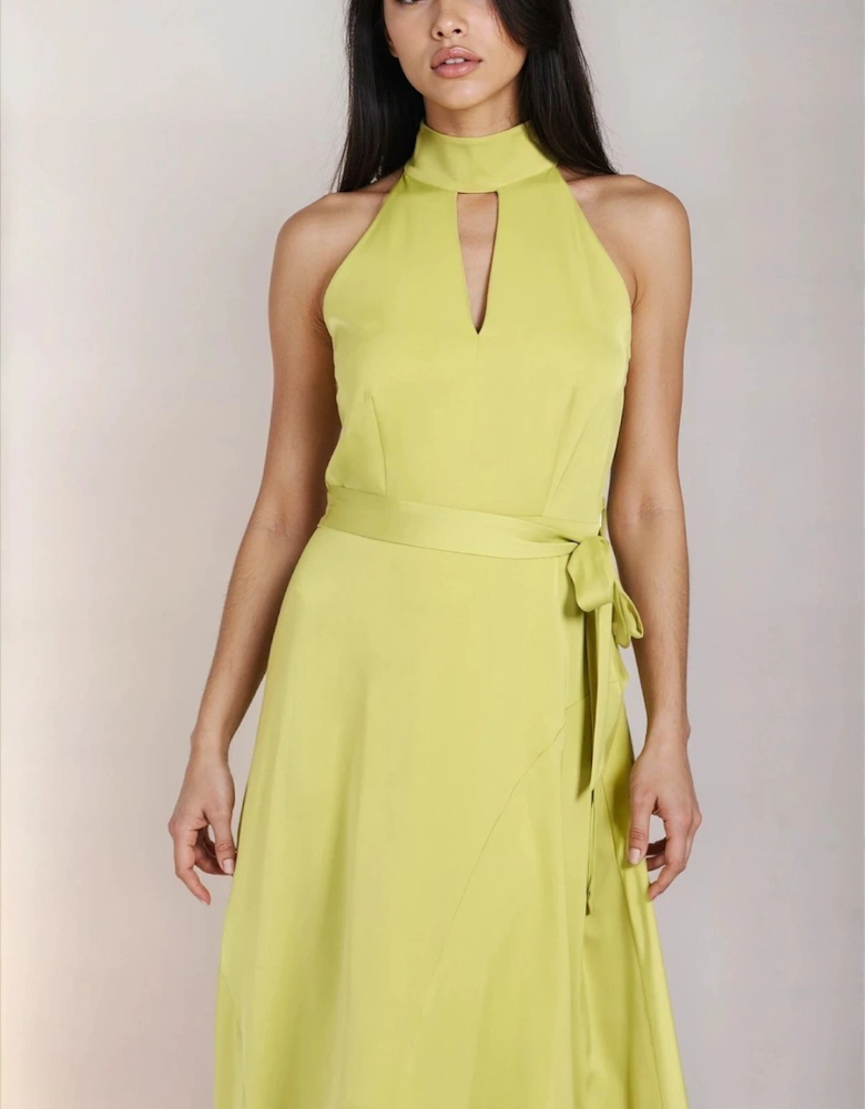 Olive Satin Midaxi Dress