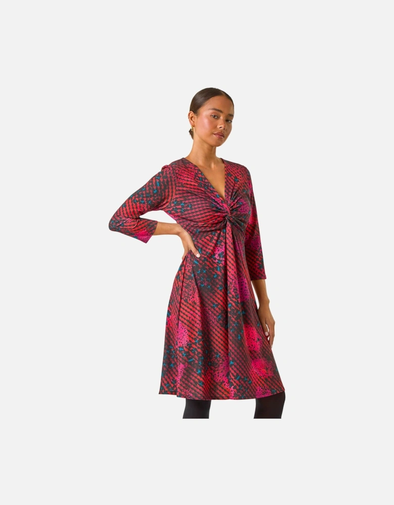 Petite Abstract Twist Front Dress