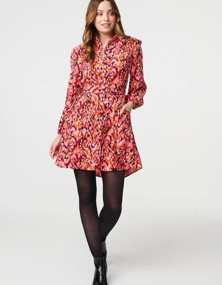 Abstract Print Belt Detail Shirt Dress