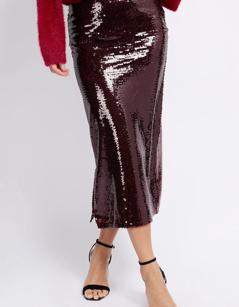 Burgundy Sequin Midaxi Skirt