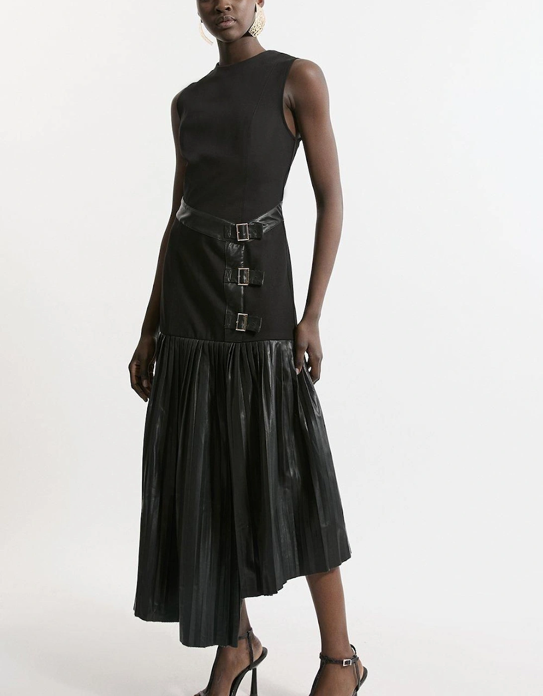 Pu And Ponte Sleeveless Pleated Skirt Maxi Dress, 2 of 1