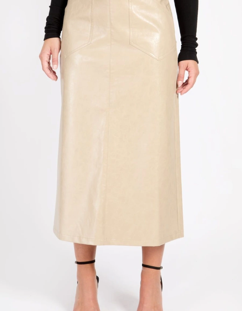 Oatmeal Cracked PU Midaxi Skirt