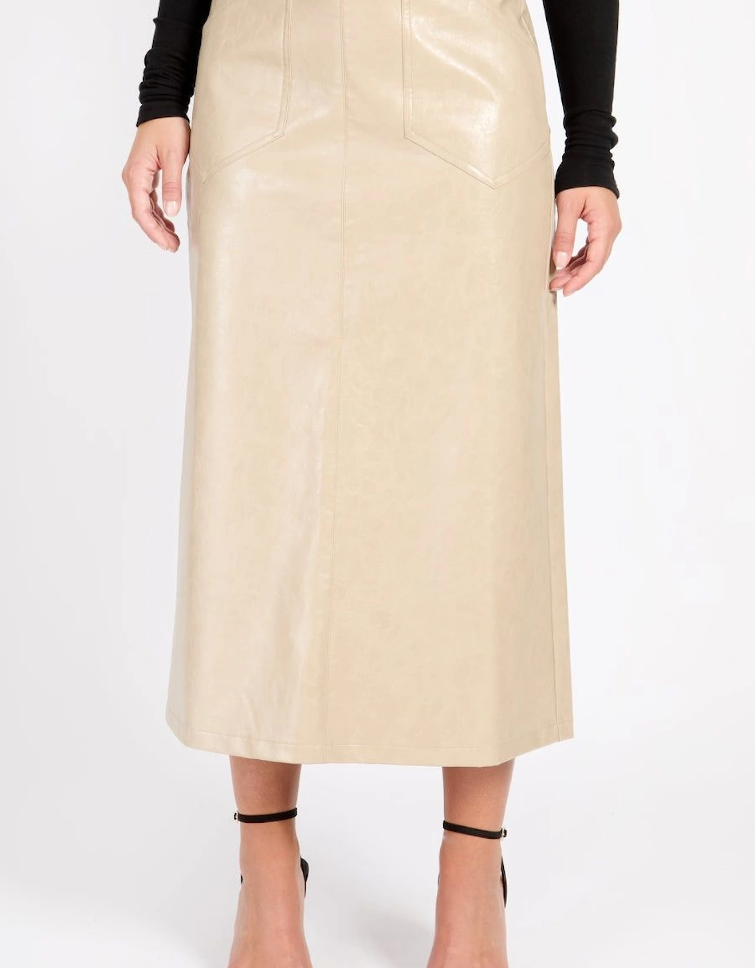 Oatmeal Cracked PU Midaxi Skirt, 2 of 1