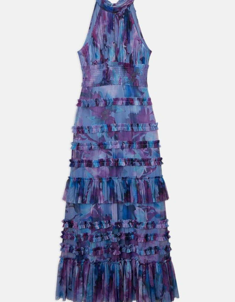 Tulle Layered Halter Neck Maxi Dress