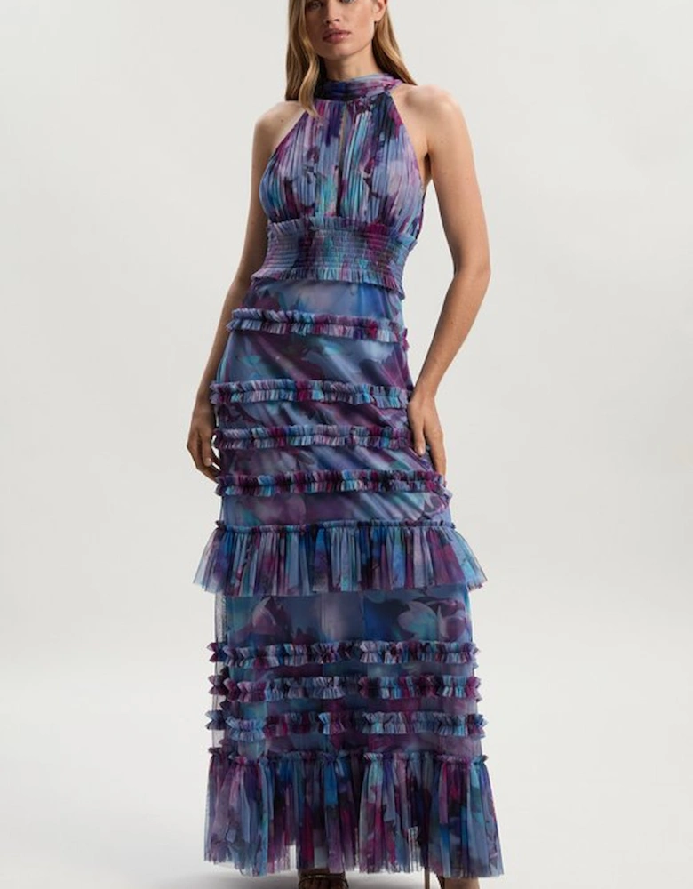 Tulle Layered Halter Neck Maxi Dress