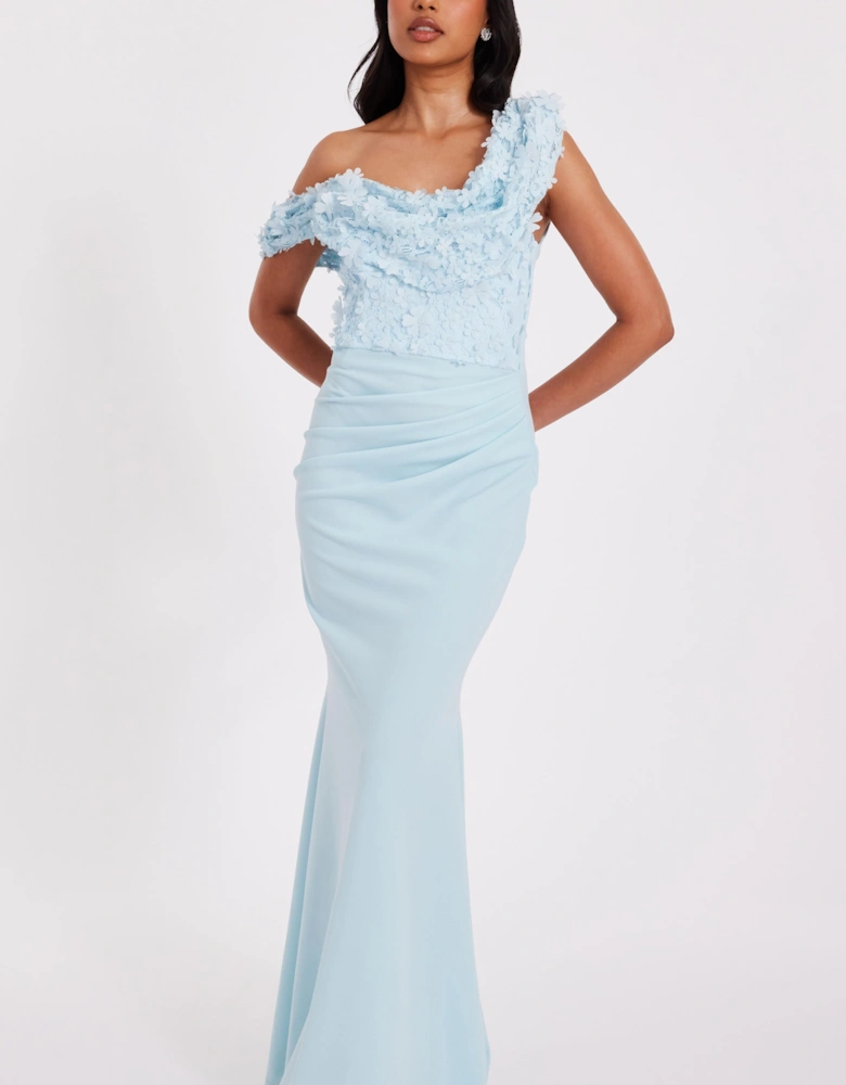 Light Blue Petite Floral Drop Sleeve Maxi Dress