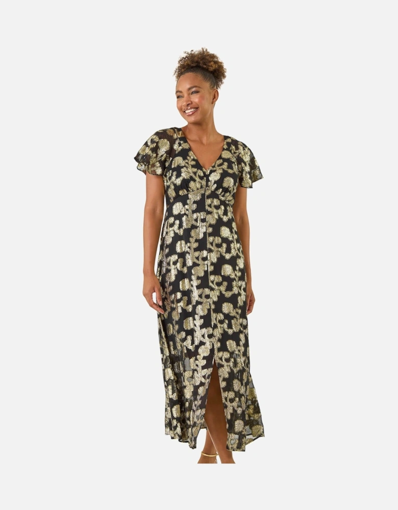 Burnout Floral Frill Midi Dress