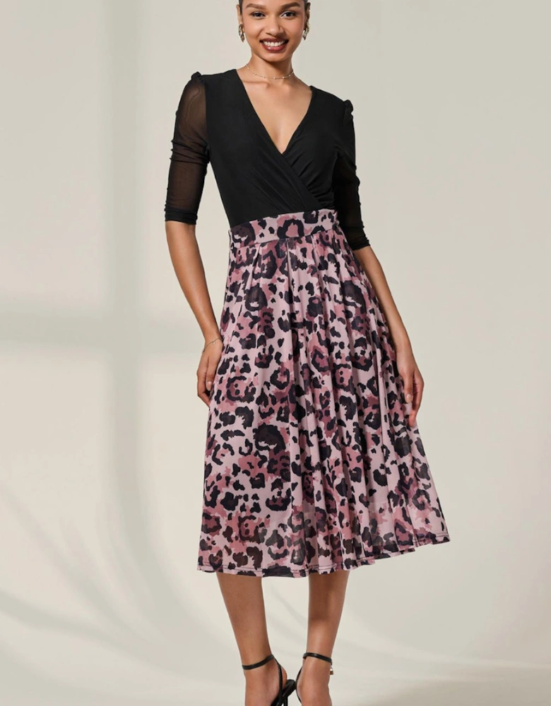 Mesh Two Tone Half Sleeve Midi Dress