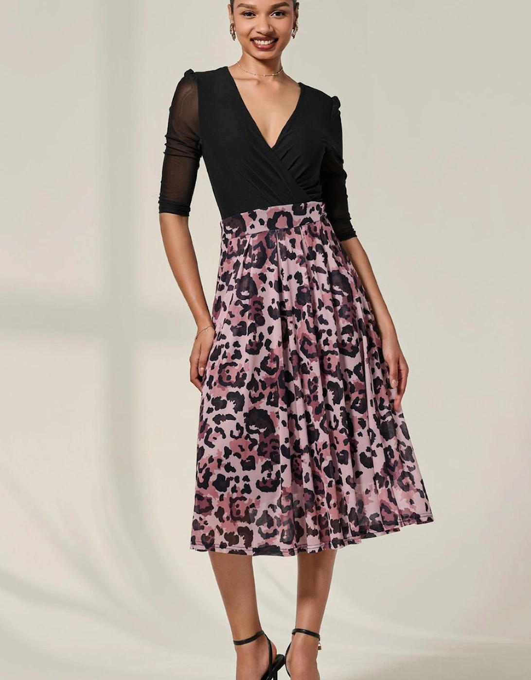 Mesh Two Tone Half Sleeve Midi Dress, 2 of 1