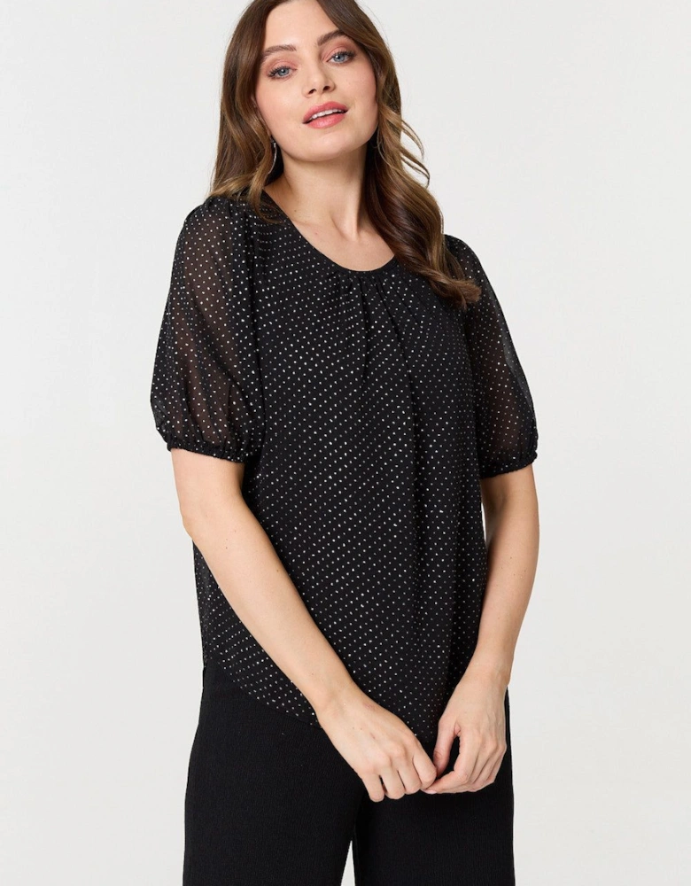 Polka Dot Print Semi Sheer Blouse