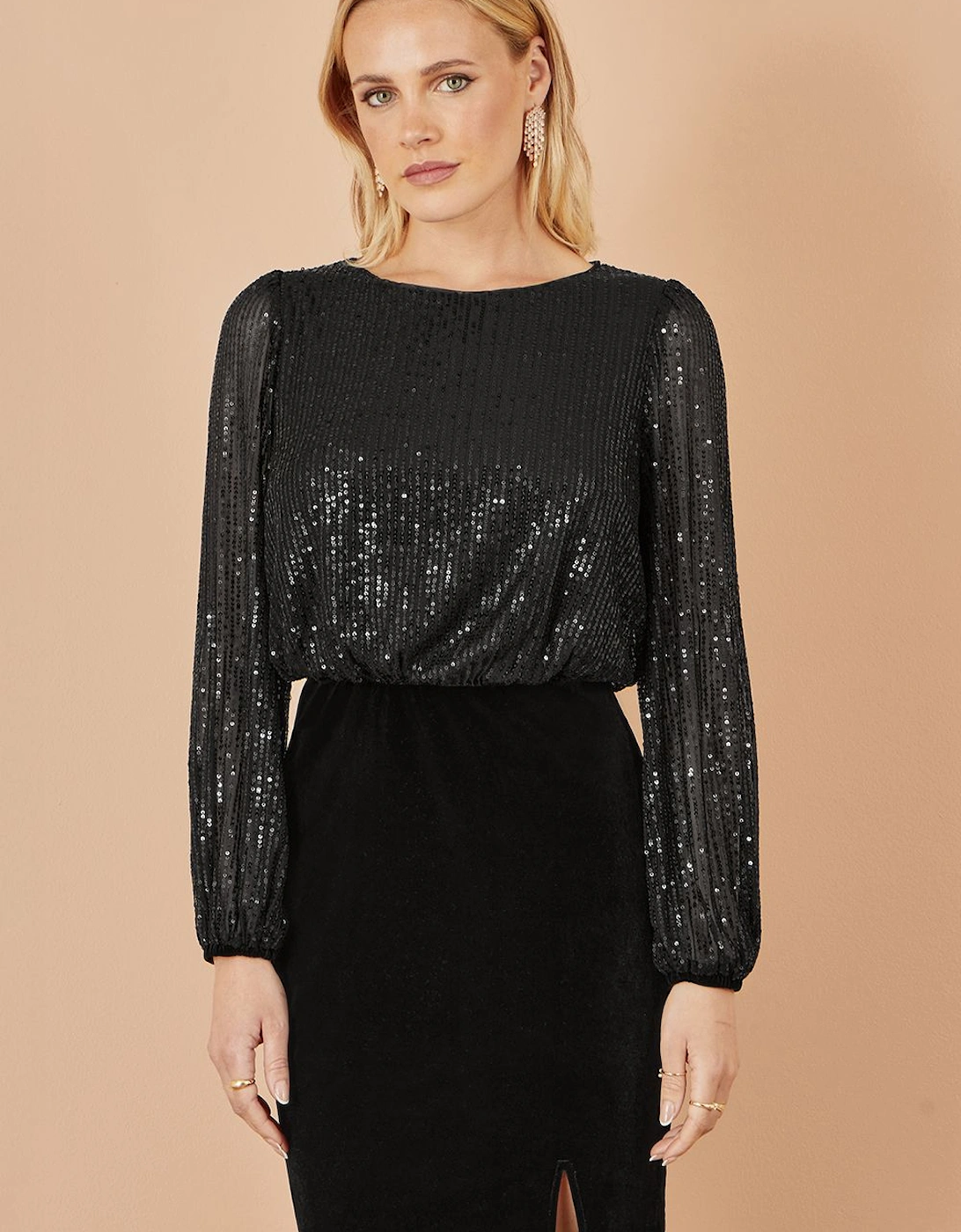Black Sequin And Velvet Mini Dress, 2 of 1