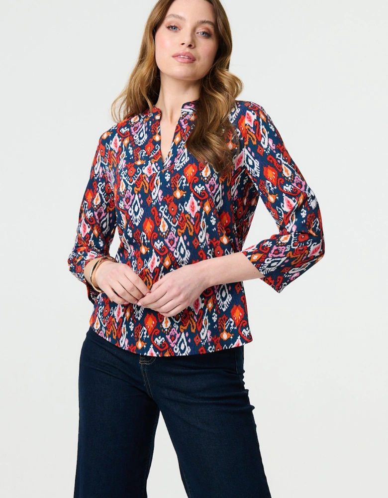 Printed Relaxed 3/4 Sleeve Blouse Top