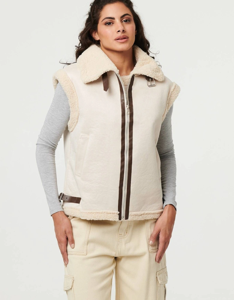Faux Suede Fur Lined Sleeveless Gilet