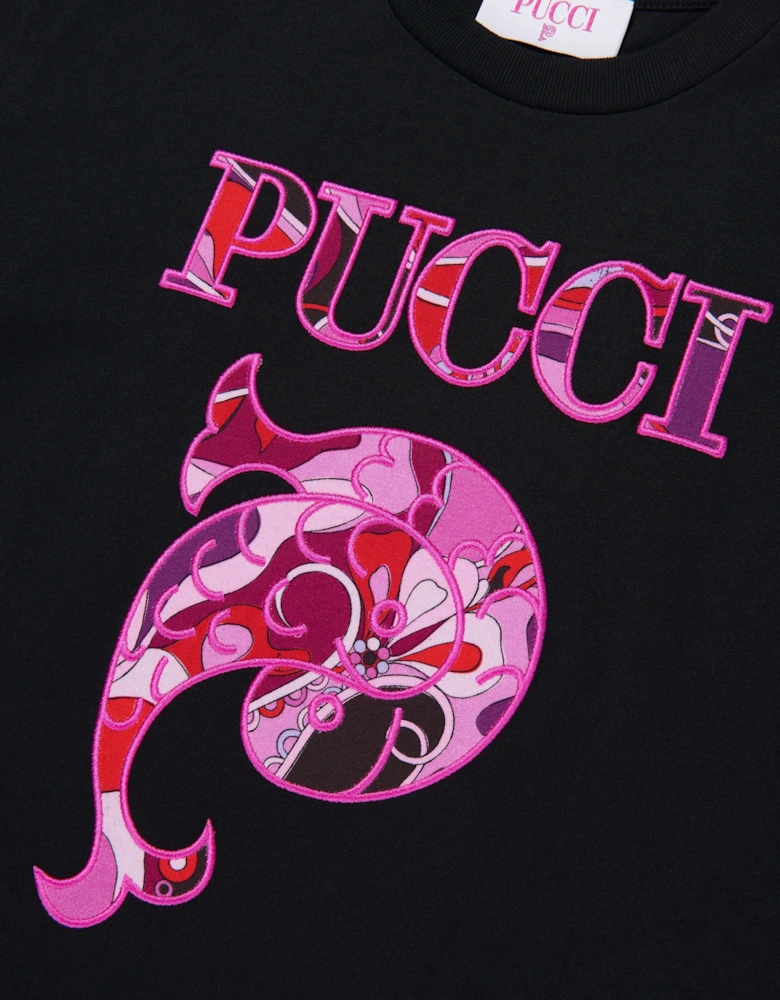 Girls Fish Logo Jersey Dress in Black