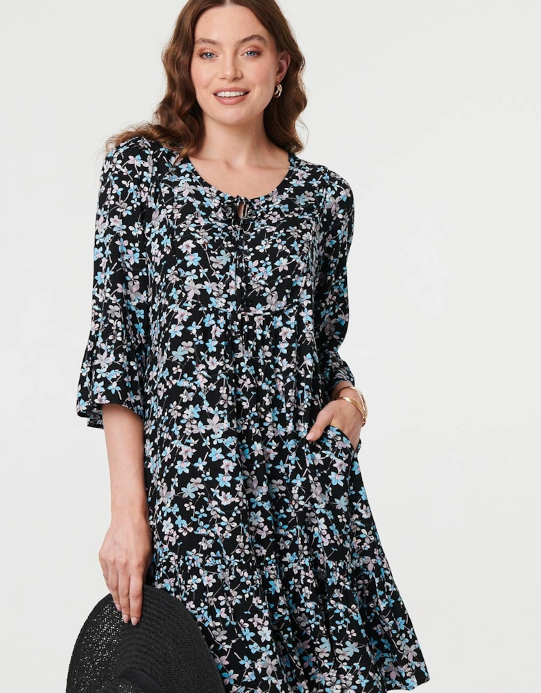 Ditsy Floral Flare Sleeve Short Dress
