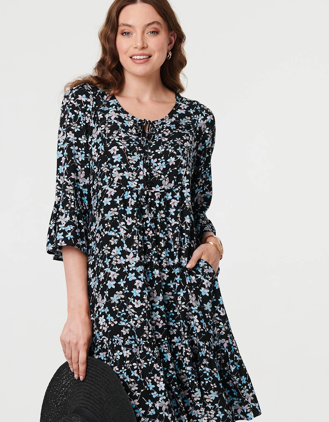 Ditsy Floral Flare Sleeve Short Dress, 2 of 1