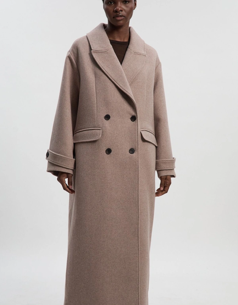 Wool Oversized Double Breasted Tailored Midi Coat