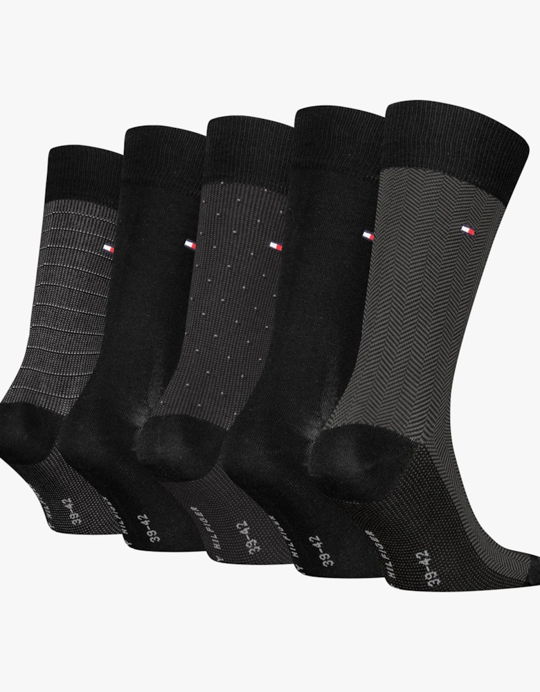 5 Pack Giftbox Herringbone Mens Socks Black