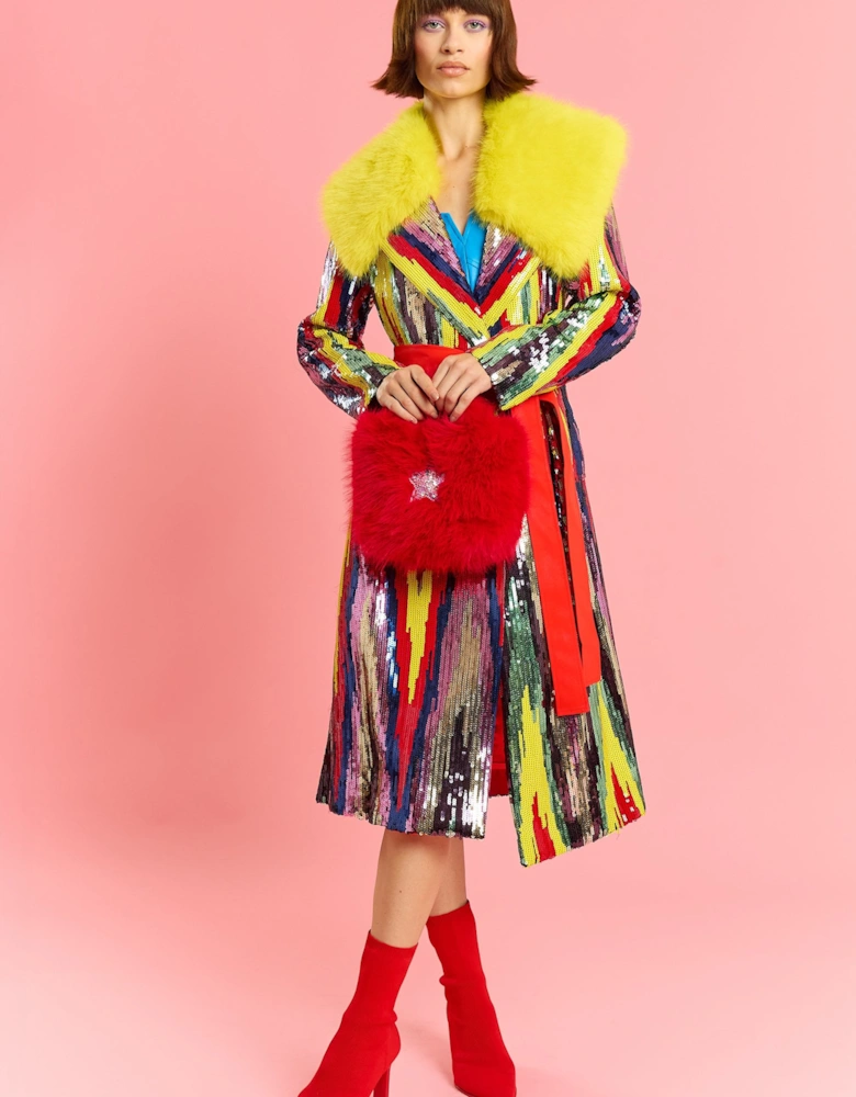 Red Faux Fur Sequin Star Bag
