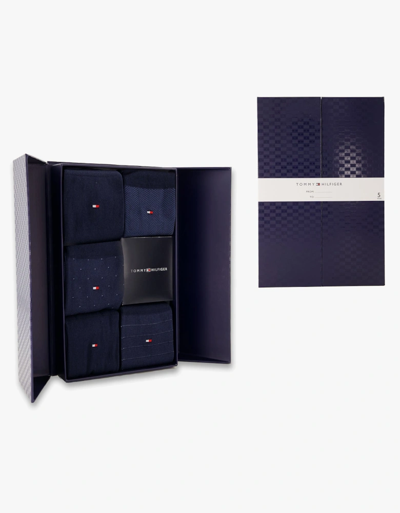 5 Pack Giftbox Herringbone Mens Socks Navy