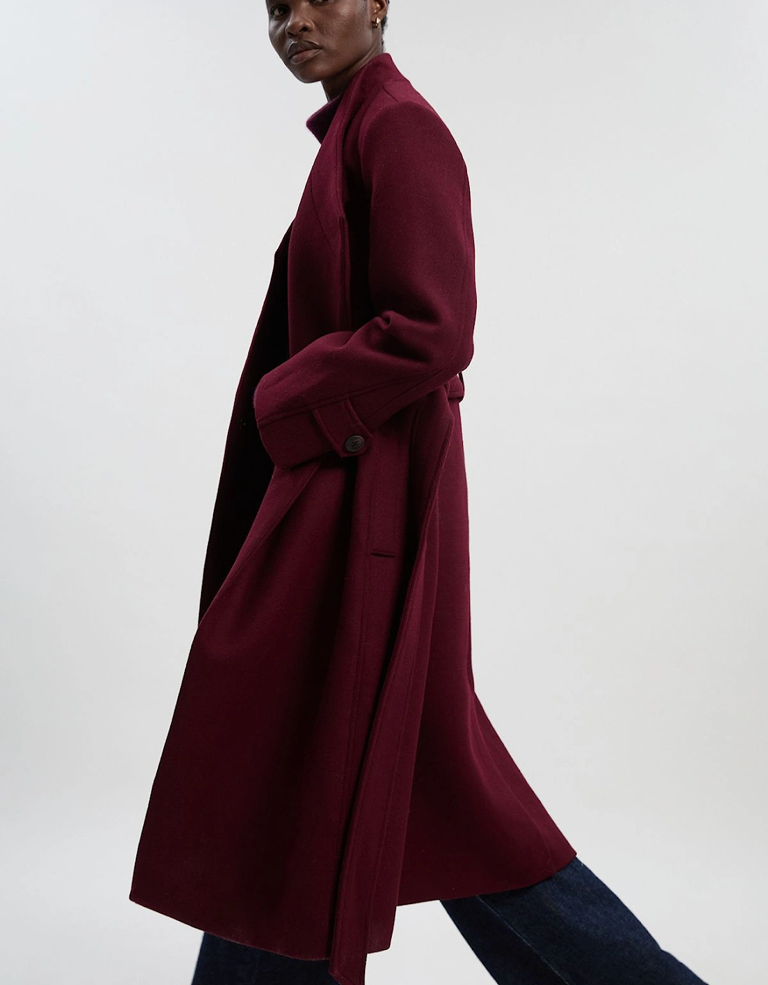 Wool Wrap Neck Tailored Belted Midi Coat, 2 of 1