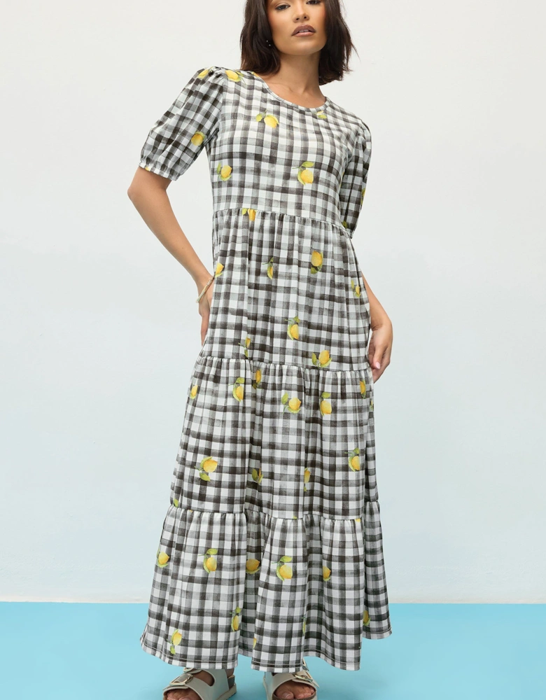 Petite Lemon Gingham Smock Dress