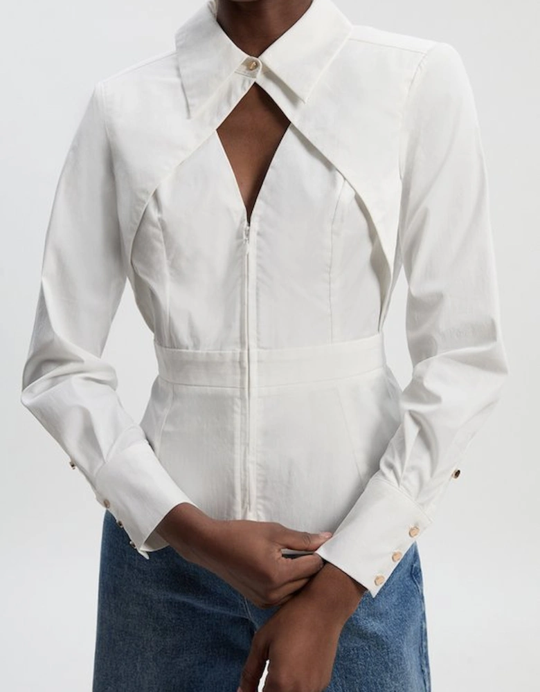 Stretch Cotton Cut Out Detail Woven Shirt