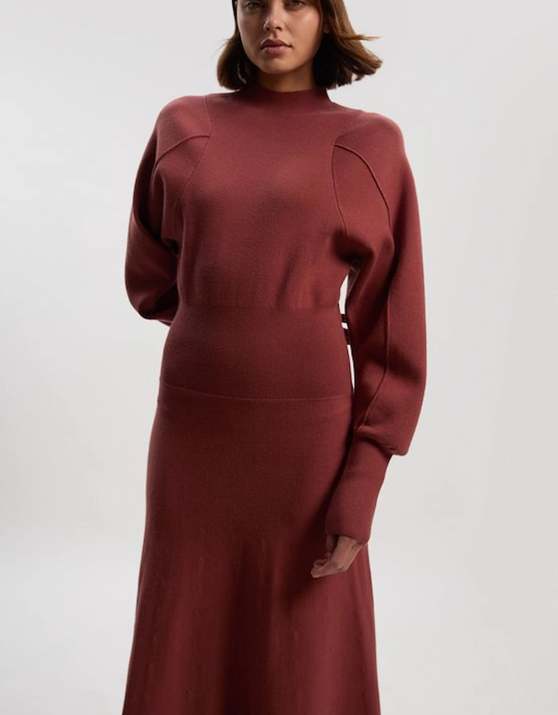 Wool Look Rounded Sleeve Knit Midaxi Dress