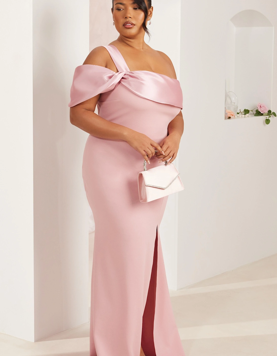 Pale Pink Curve One Shoulder Maxi Dress, 2 of 1